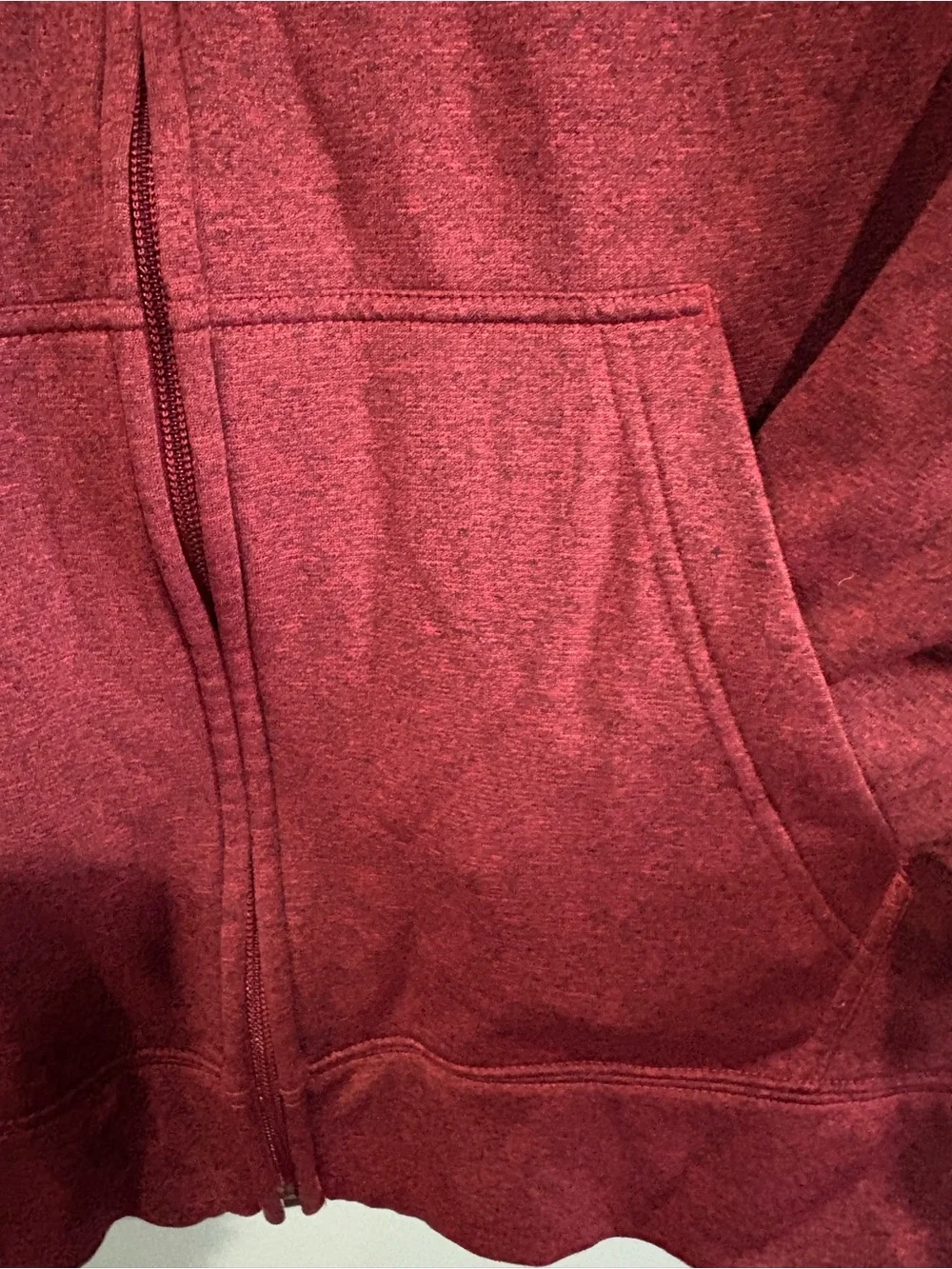 The North Face Mens Large Burgundy Fleece Full Zip Hoodie Logo Thumb Holes